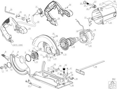 Default Diagram and Parts List for CS1024D-B2 Type 1 Porter Cable Circular Saw